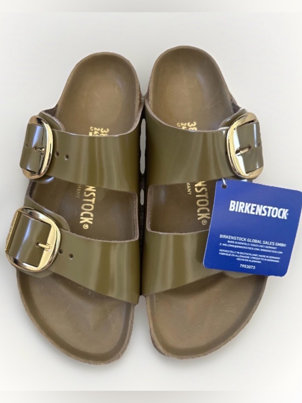 Birkenstock Arizona Big Buckle High Shine Mud Green Leather Patent Size 38 US 7
